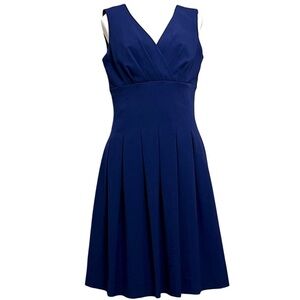 Calvin Klein Sleeveless A Line Waist Defining Self Pleated Dress Sz S Blue Chic
